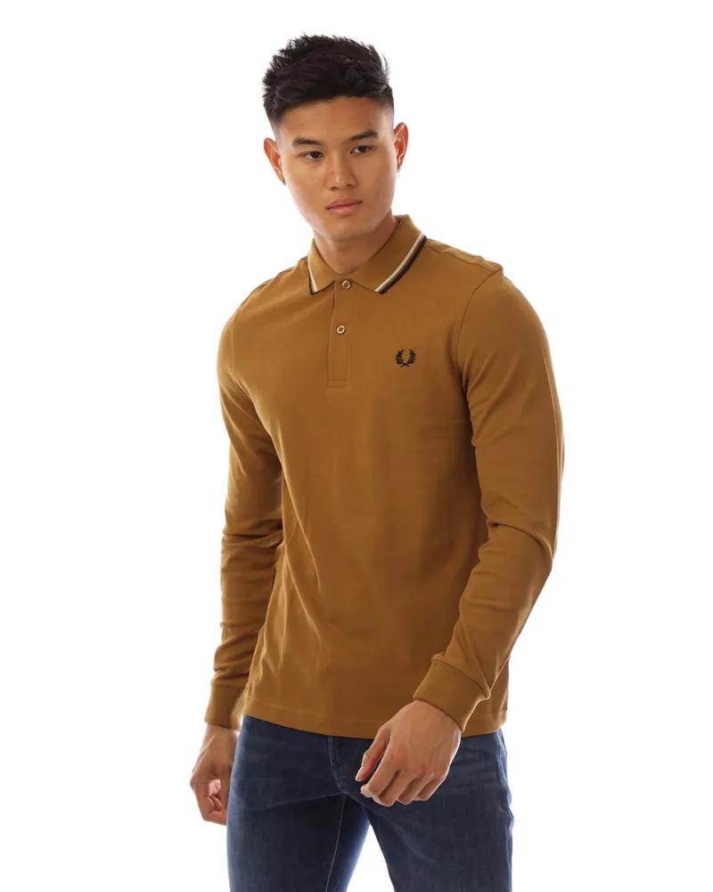 Fred Perry Herren  Langarm Twin Tipped Poloshirt in Gelb Gelb