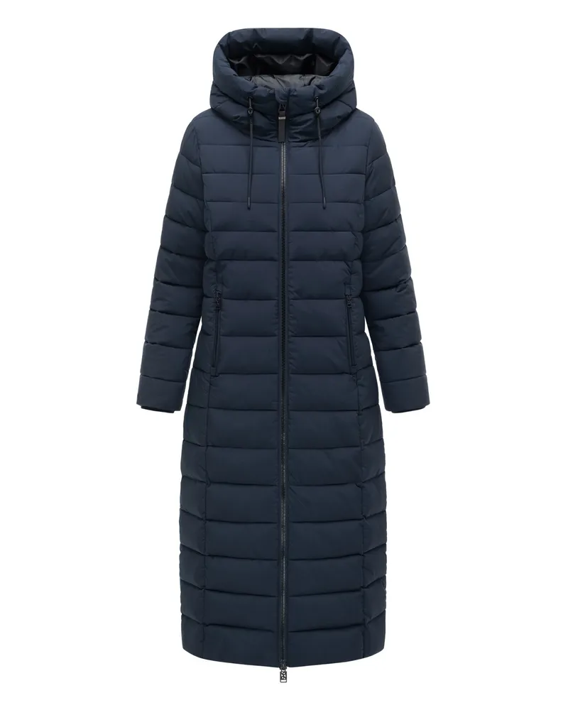 NAVAHOO Damen Steppmantel Vanillawolke – lang, tailliert & wasserabweisend Blau