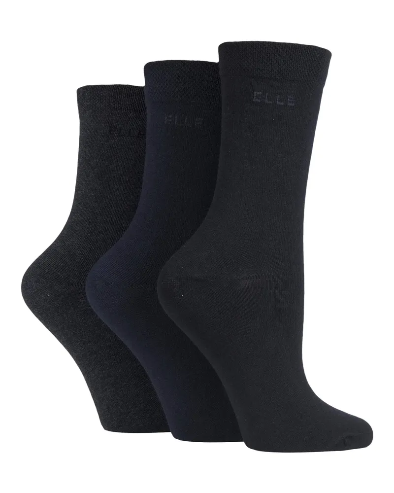 Elle 3er-Pack Damen einfarbige Baumwollsocken, weich und atmungsaktiv - Schwarz Schwarz