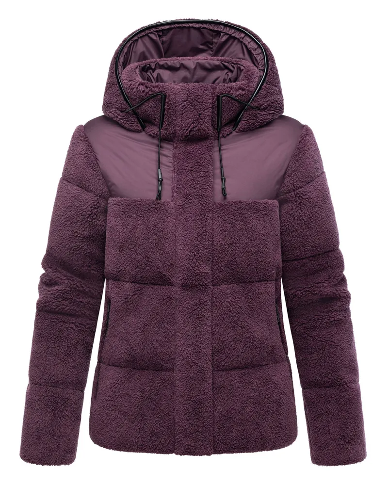 Marikoo Damen Teddy Puffer Jacke mit Kapuze & Reißverschluss – Kaguraa Beerenrot