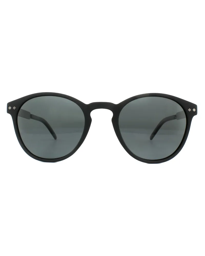 Polaroid Runde Unisex glänzend schwarz grau polarisierte Sonnenbrille Schwarz