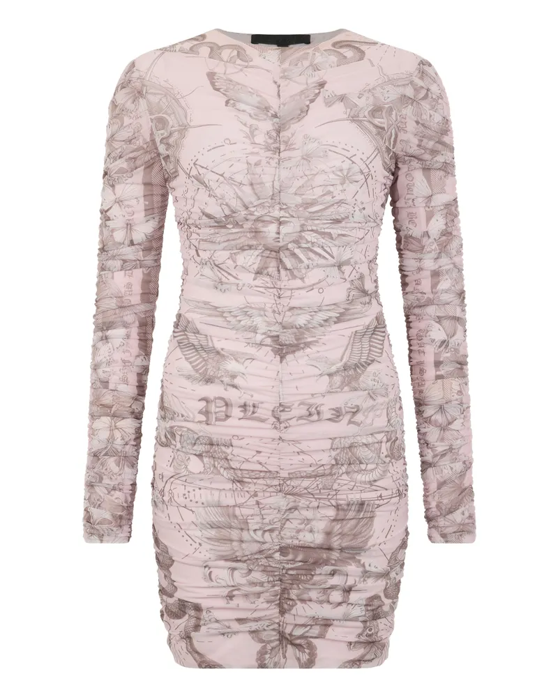 Philipp Plein Wrinkled Mini Dress Butterfly Tattoo Rosé