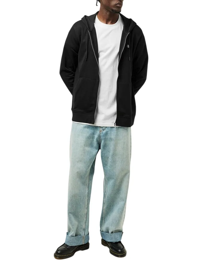 Original Penguin Hoodie mit durchgehendem Reißverschluss für Herren, Baumwolle, Langärmlig (Schwarz Schwarz