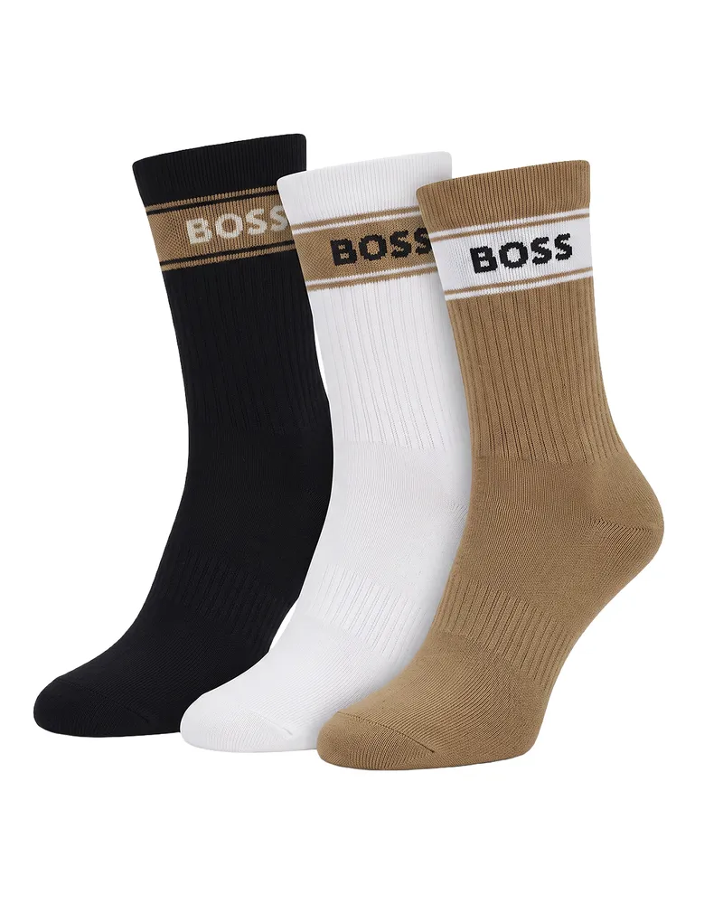 HUGO BOSS 3 Paar Herren Baumwoll Socken bis zur Mitte der Wade 50543637 Braun