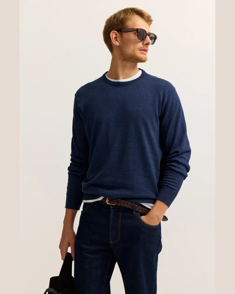 Bugatti Herrenpullover mit Rundhalsauschnitt, Basic Essential aus reiner Baumwolle - Marineblau Marineblau
