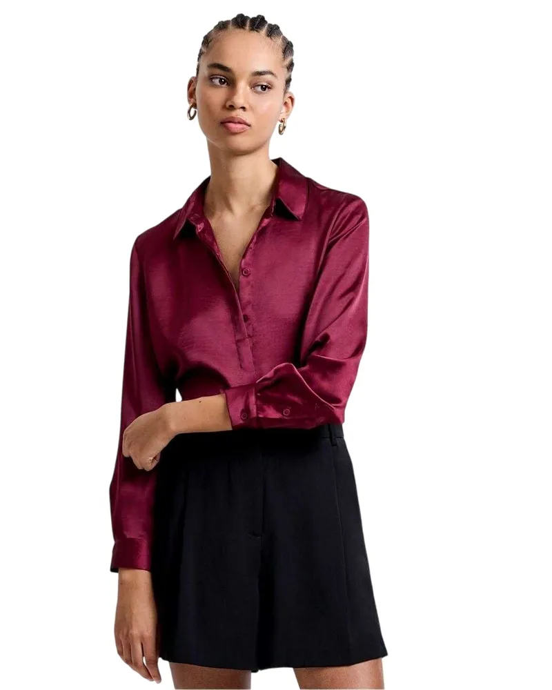 French Connection Irina" Hemd für Damen, Satin, Langärmlig (Rot Rot