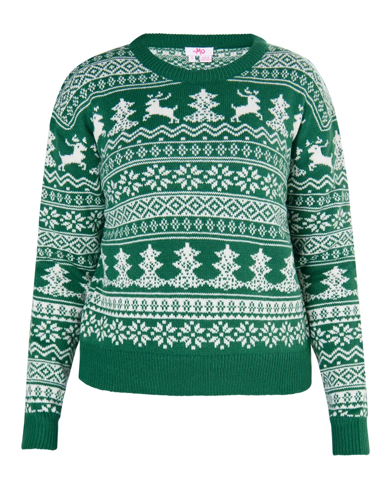 My Mo X-Mas-Pullover Damen Grün Weiss Weiß
