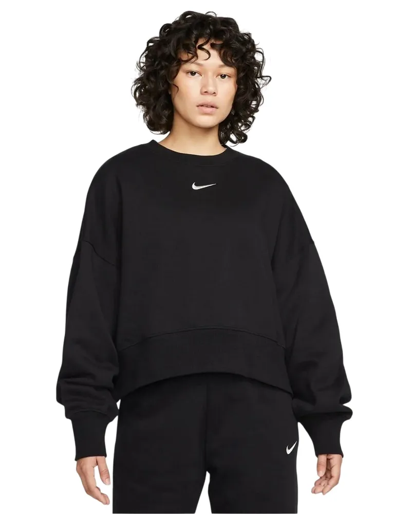 Nike Phoenix" Sweatshirt für Damen, Rundhalsausschnitt, Fleece, Übergroß (Schwarz Schwarz