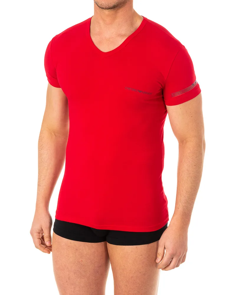 Emporio Armani Kurzärmeliges T-Shirt mit V-Ausschnitt 110810-8P723 Mann Rot