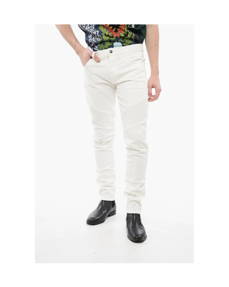 Balmain Tapered Fit Biker-Jeans mit Gürtelschlaufen 15 cm in Weiß Weiß