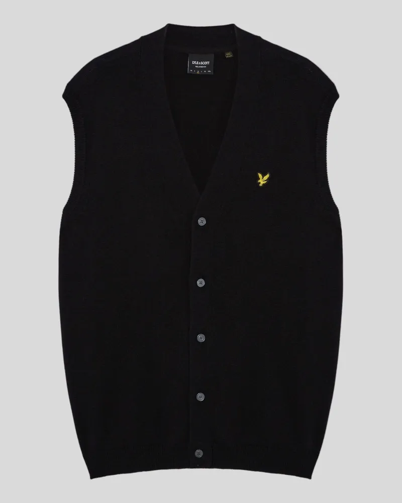 Lyle & Scott Relaxed Baumwolle-Merino-Button-Weste Schwarz