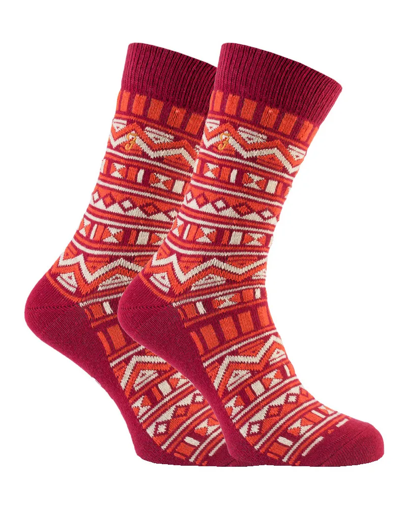 Farah 1920 2 Paar Herren Funky Vintage gemustert bunte dicke Baumwolle Crew Socken - FVS008SUN Orange