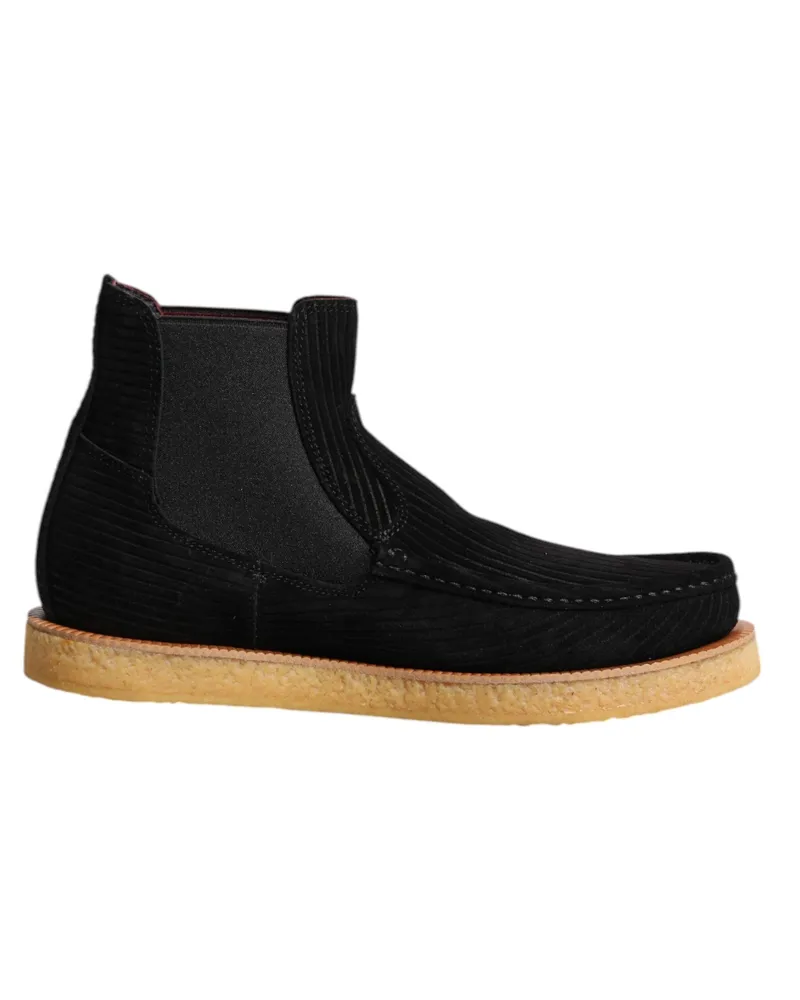 Dolce & Gabbana Schwarze Kalbvelours Slip-On Ankle Boots Schuhe Schwarz