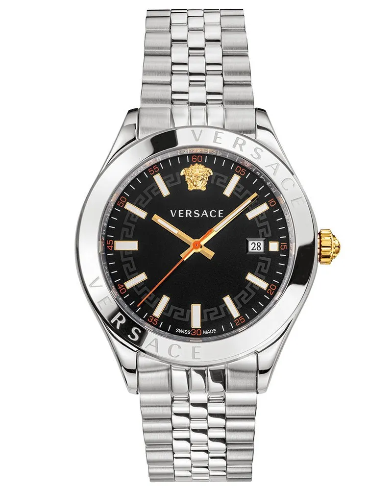 Versace VEVK00420 Hellenyium Schwarzes Zifferblatt Herrenuhr Silber