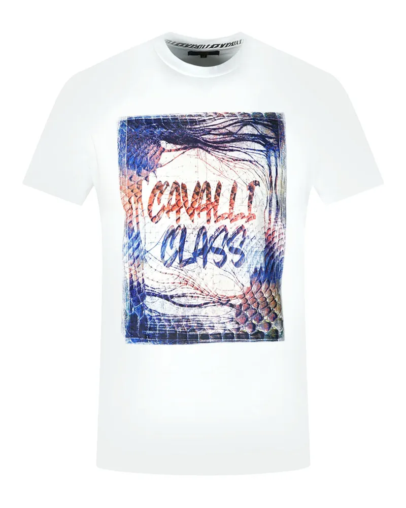 Roberto Cavalli Box Logo Weißes T-Shirt Weiß