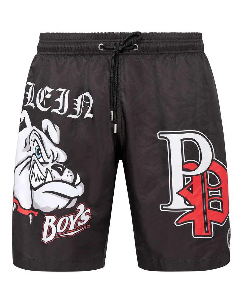 Philipp Plein Badeshorts mit Bulldogs-Motiv - Schwarz Schwarz