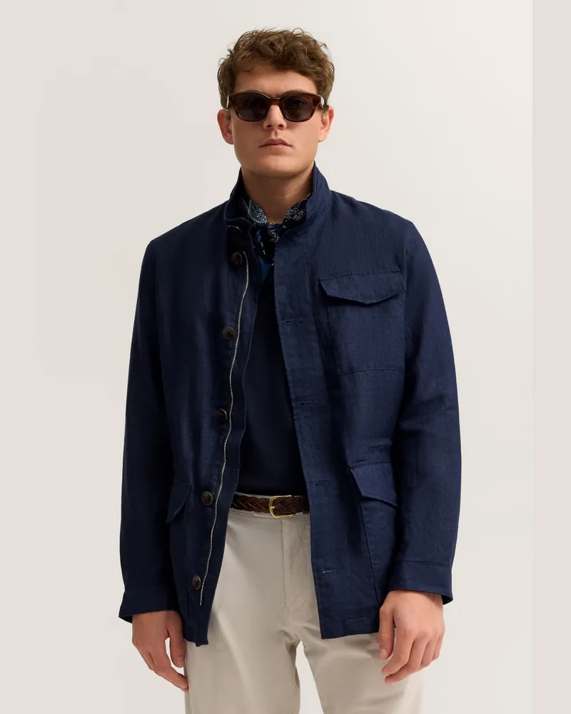 Bugatti Herren Leinen-Jacke Pure linen mit Stehkragen - Marineblau Marineblau