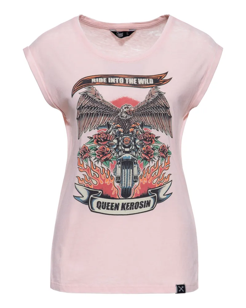 Queen Kerosin Damen-T-Shirt "Ride Into The Wild" - Rosé Rosé