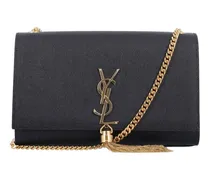 Kleine Serviette Schultertasche aus genarbtem Leder mit Quaste Kate - Schwarz