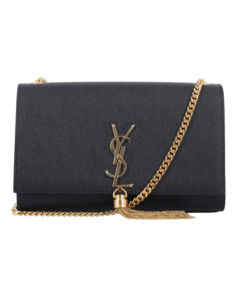 Saint Laurent Kleine Serviette Schultertasche aus genarbtem Leder mit Quaste Kate - Schwarz Schwarz