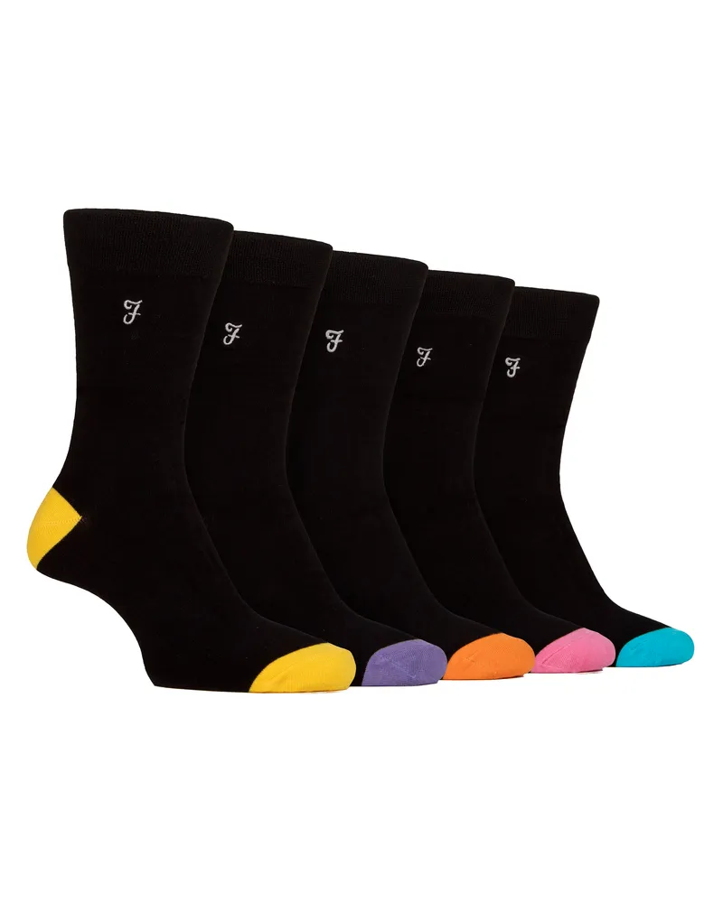 Farah 1920 5er Pack Herren Socken aus Bambus mit Muster - Weich, atmungsaktiv, stilvoller Alltagskomfort Schwarz