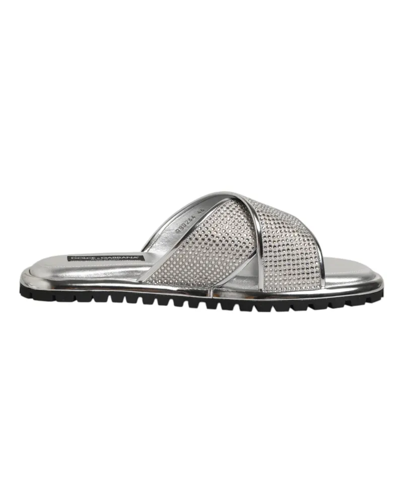 Dolce & Gabbana Silber Strass Slides Ballerinas Hausschuhe Silber