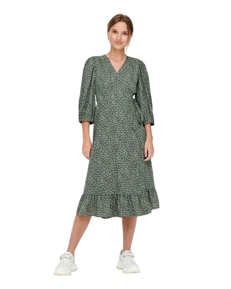 only Olivia" Wickelkleid für Damen, V-Ausschnitt, Puffärmel (Balsam Grün Grün