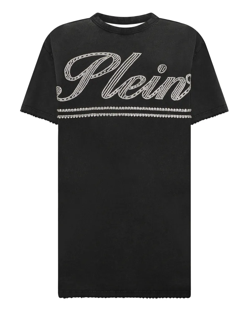 Philipp Plein Open Back T-Shirt Dress Strass Signature Schwarz