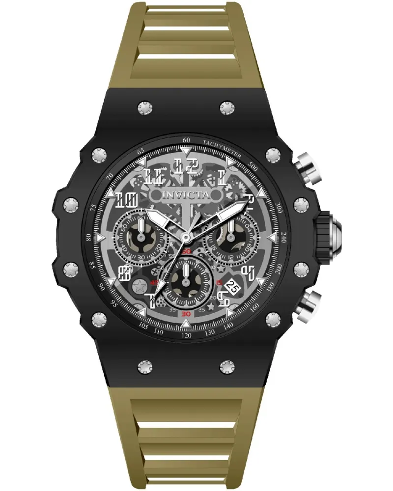 Invicta Racing 69671 Herrenuhr, Quarzwerk, Acrylgehäuse mit silbernem Zifferblatt, 43 mm - Schwarz Schwarz