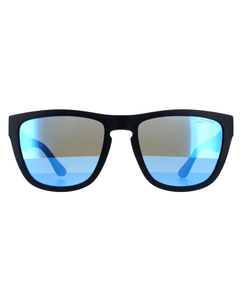 Tommy Hilfiger Square Mens Matte Blue Blue Mirror Sonnenbrillen Blau