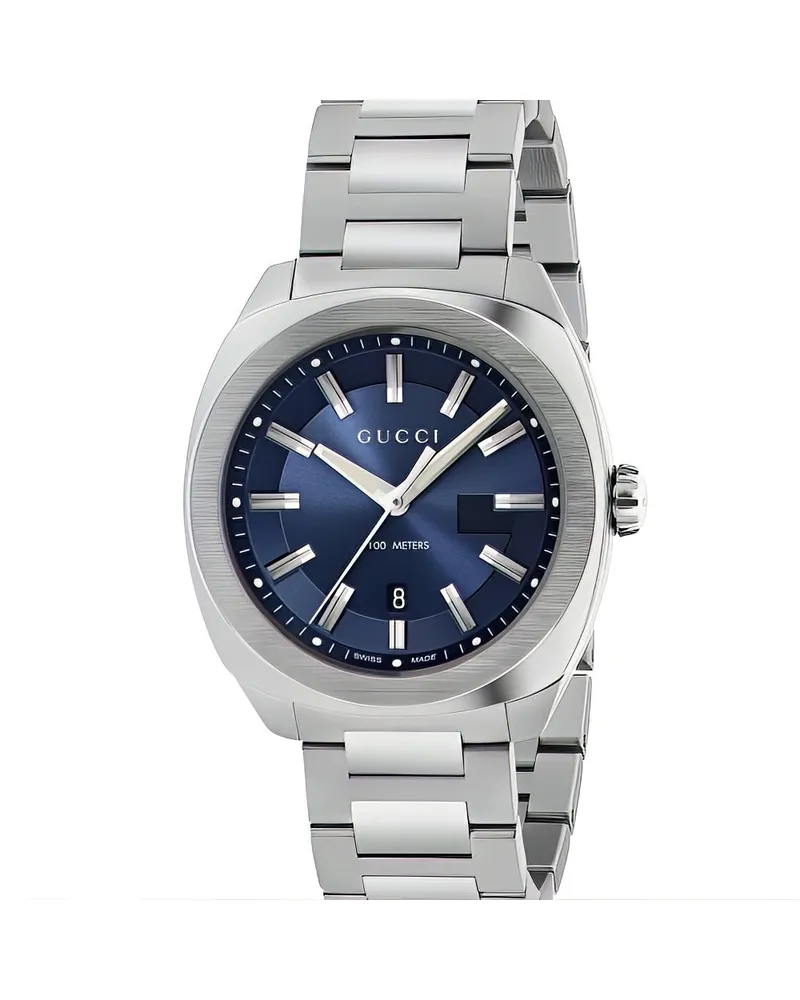 Gucci YA142303 Herren Quarzuhr mit blauem Zifferblatt Silber