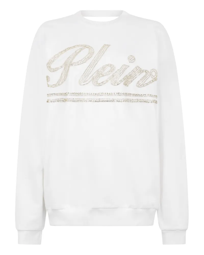 Philipp Plein Washed Open Back Sweatshirt Strass Signature Weiß