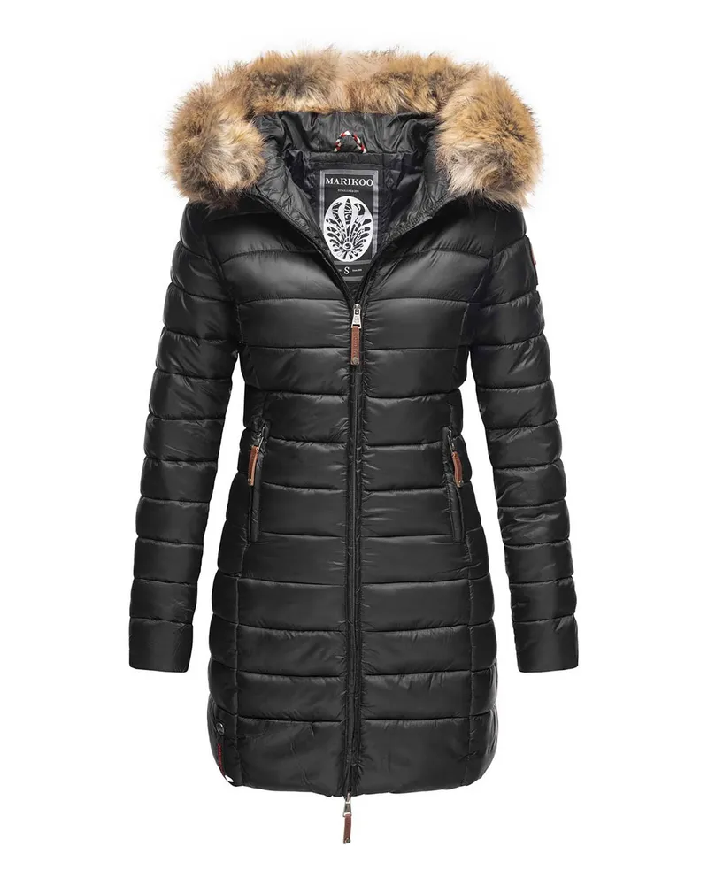 Marikoo Damenjacke mit Steppdesign und abnehmbarem Kunstfellkragen - Schwarz Schwarz