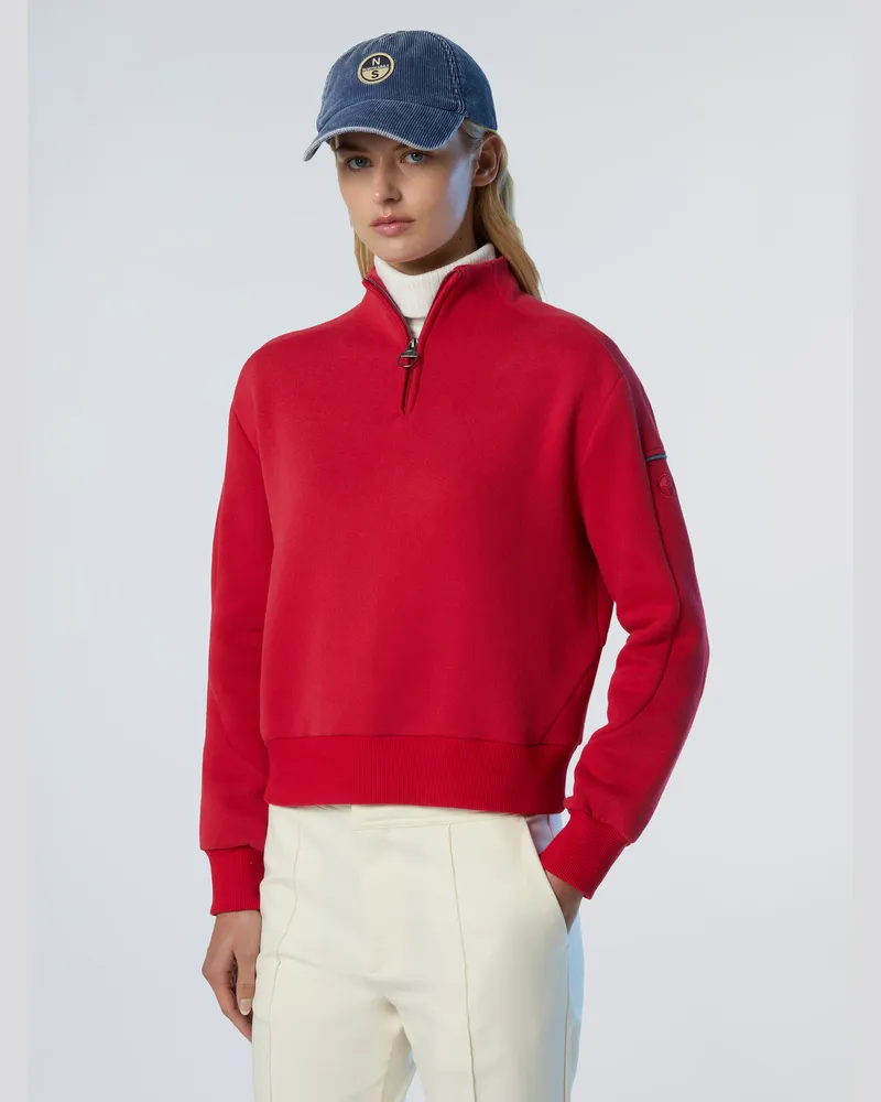 North Sails Sweatshirt mit halbem Reißverschluss Winter-Fleece Dunkelrot