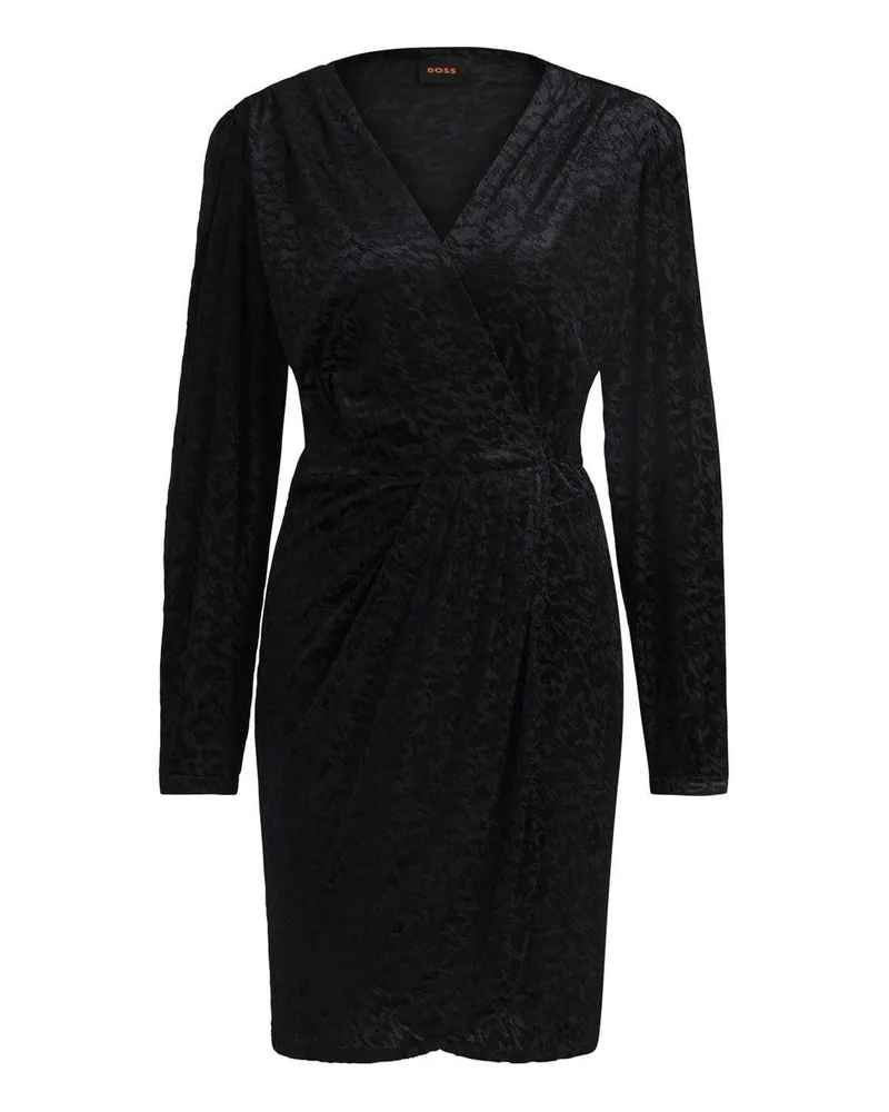 HUGO BOSS Edevoras" Wickelkleid für Damen, V-Ausschnitt, Langärmlig (Schwarz Schwarz
