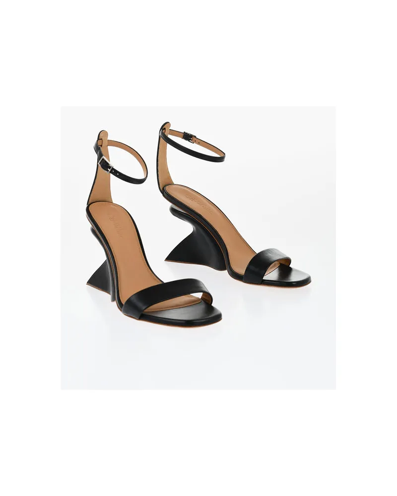 OFF-WHITE JUG Sandalen aus Leder mit Keilabsatz, 9 cm, in Schwarz Schwarz