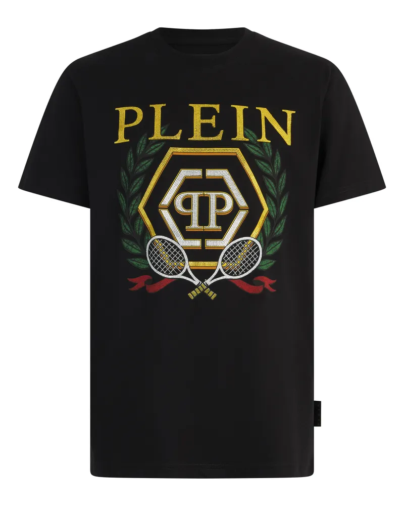 Philipp Plein Round Neck T-Shirt Tennis Crest Schwarz