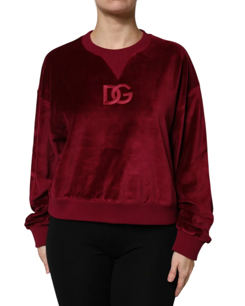 Dolce & Gabbana Samt Sweatshirt mit besticktem Logo Dunkelrot
