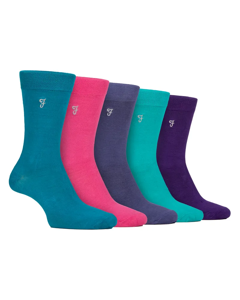 Farah 1920 5er-Pack Herren Socken aus Bambus mit Muster - Weich, atmungsaktiv, stilvoller Komfort für den Alltag Mehrfarbig