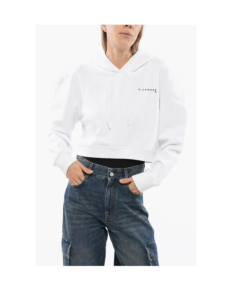 John Richmond PISTIL Kurzes Sweatshirt mit geprägtem Logo in Weiß Weiß