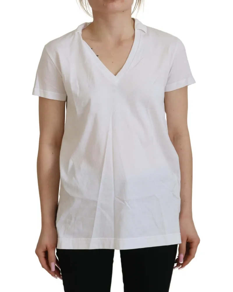 Dolce & Gabbana Weißes Halskettchen Verziertes Dekolleté T-Shirt Damenoberteil Weiß