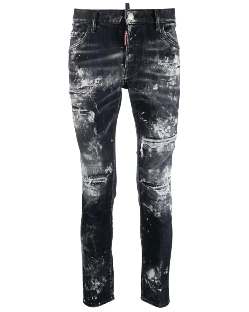 Dsquared2 Skater Jeans Mit Destroyed Paint Effect, Schwarz Schwarz
