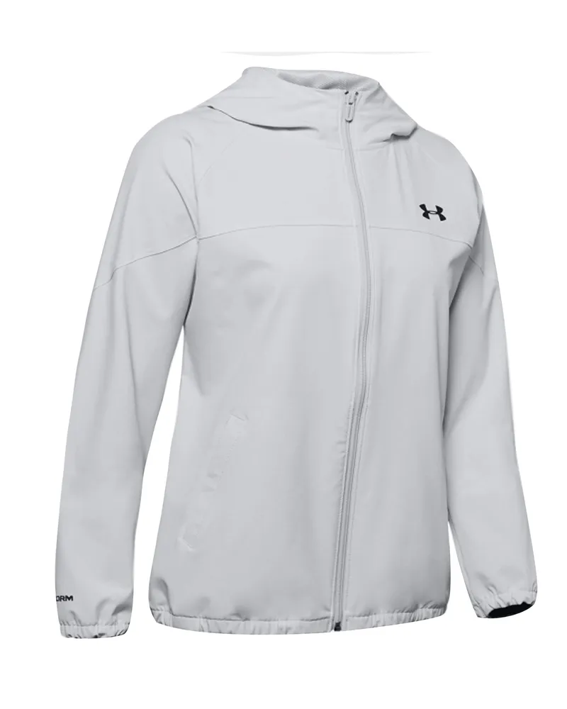 Under Armour Womens Woven Branded Full Reißverschluss Hoodie Grey 1351794 014 Grau