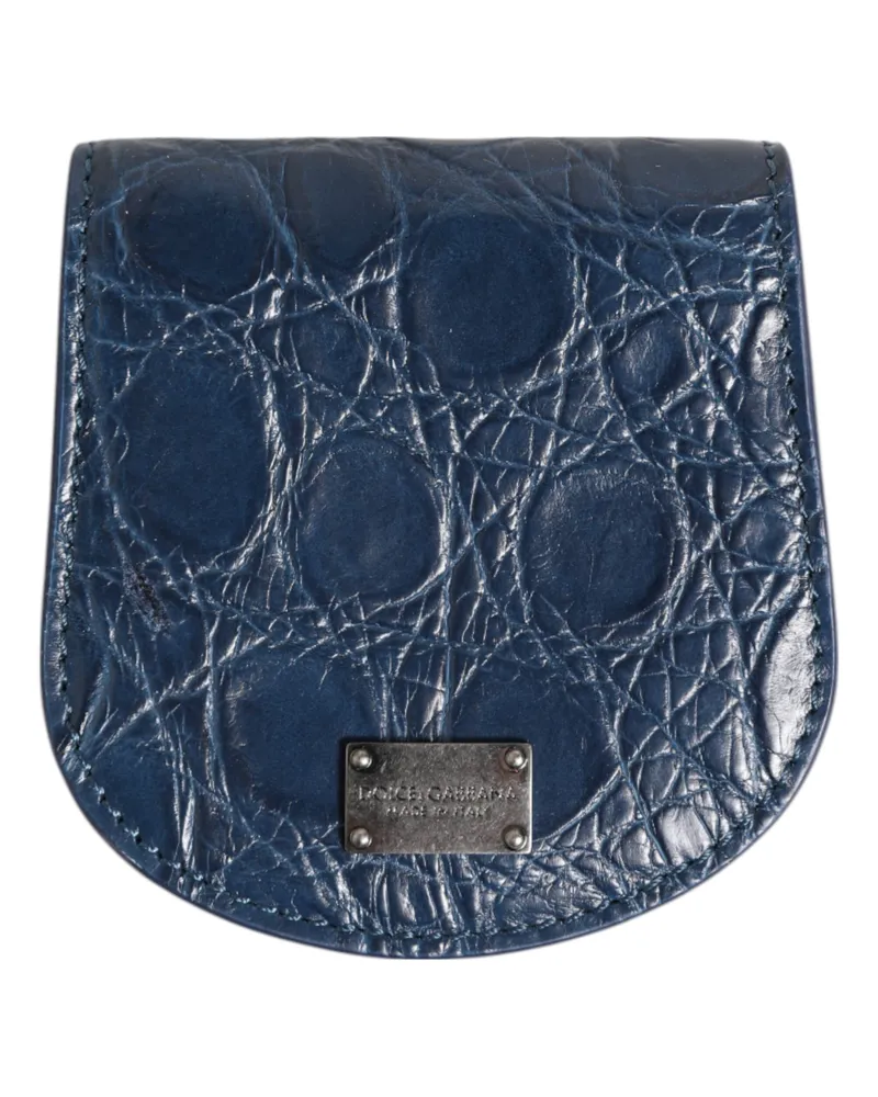 Dolce & Gabbana Blauer exotischer Haut-Münz-Kondom-Etui Taschen-Wallet Blau