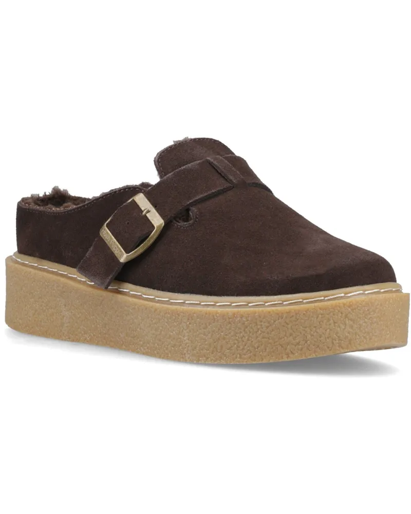 Hush Puppies Blanche Fell Leder Damen Schokoladen-Pantoletten Schokoladenbraun