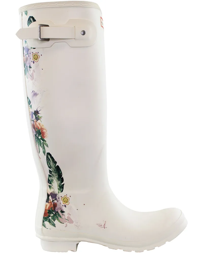Hunter Hohe Botanische Rücken Damen Weiße Gummistiefel Weiß