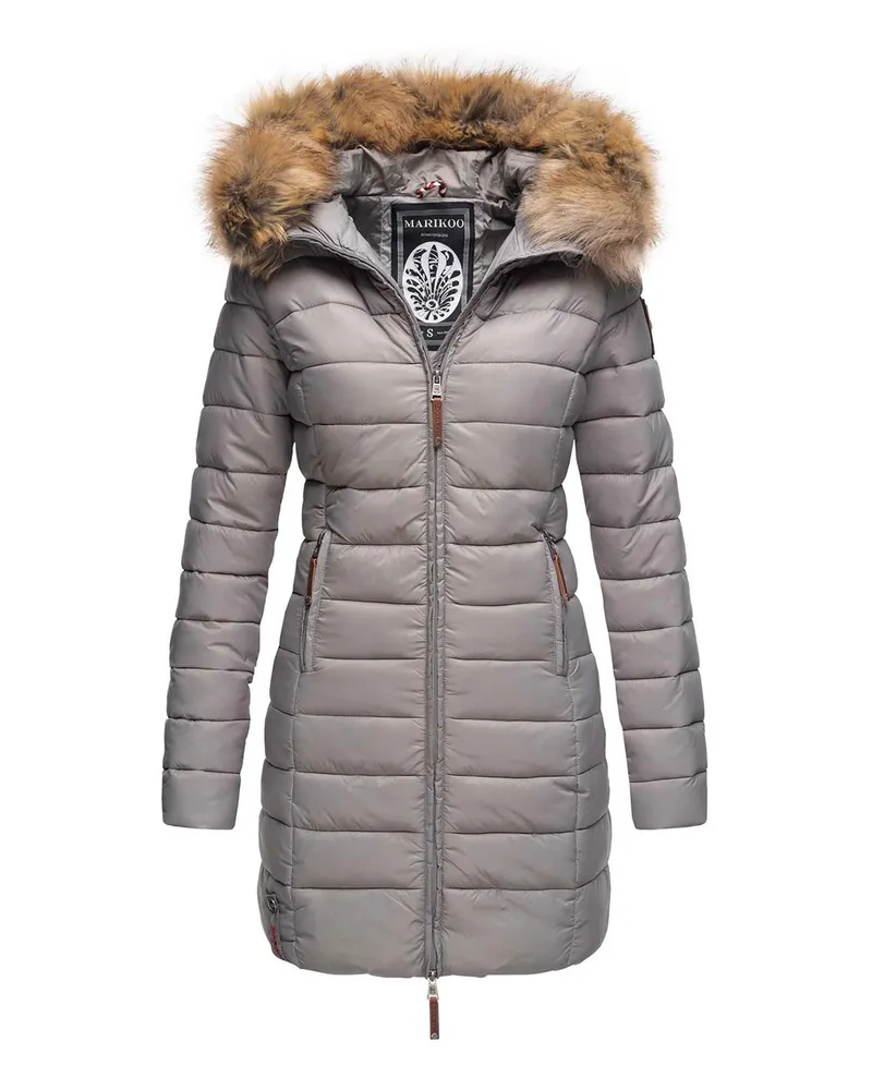 Marikoo Damenjacke Rose mit Steppdesign & abnehmbarem Kunstfellkragen Grau