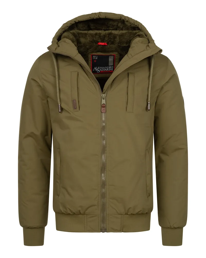 Alessandro Salvarini Herren-Winterjacke AS-320 mit Teddy-Innenfutter und Kapuze - Grün Grün