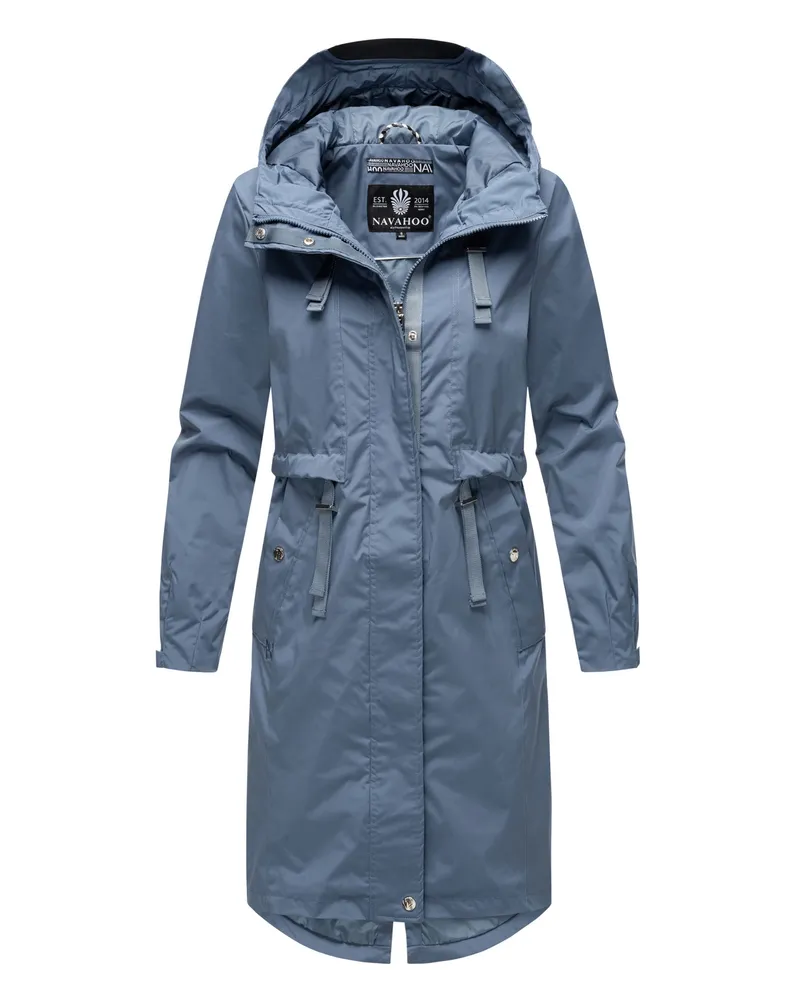 NAVAHOO Silberperle Damen Übergangsjacke – leicht & lang geschnitten Blau