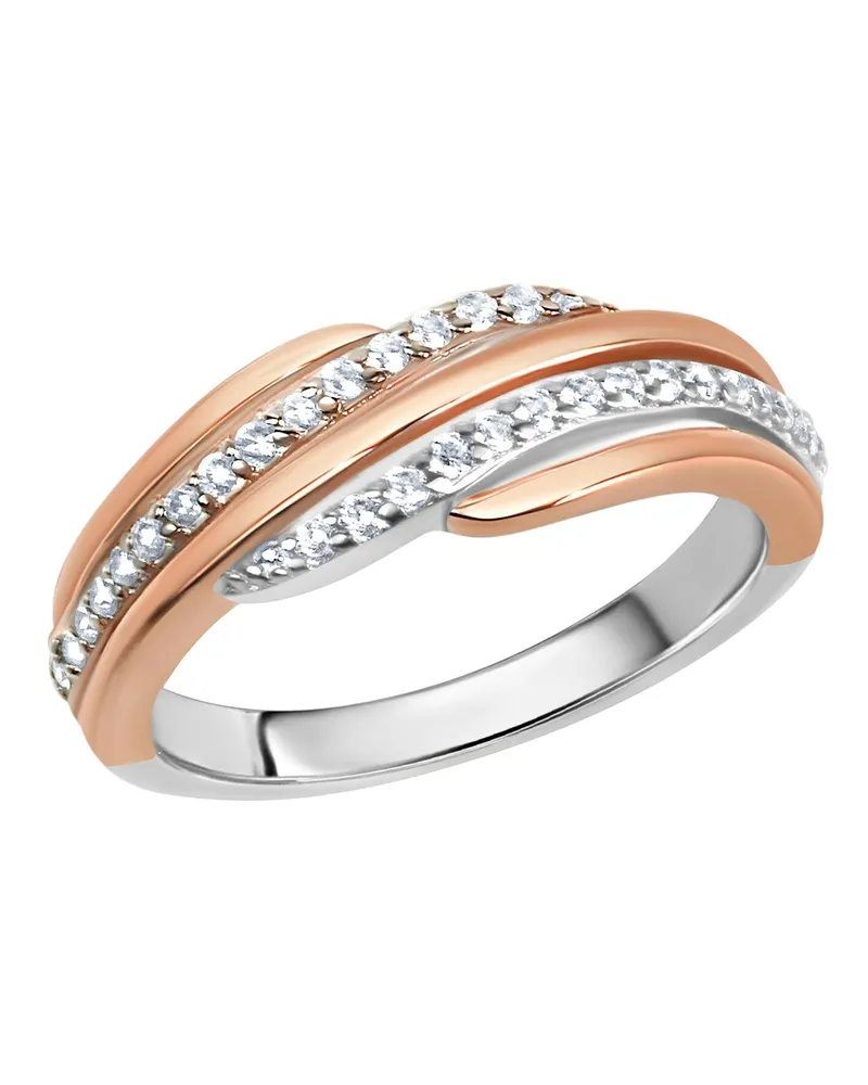 ZEEme Silber, F Ring Silber 925 zweifarbig mit Zirkonia weiß Roségold